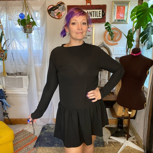 PrettyLittleThing Dresses & Skirts - PrettyLittleThing Semi Sheer All Black Long Sleeve Ruffle Dress Size 4 Small
